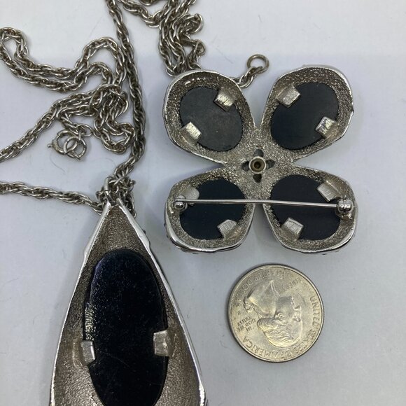 Vtg 1960s AVON of BELLEVILLE BOUCHER marcasite hematite art deco brooch pendant - Picture 2 of 5